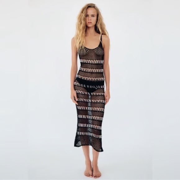 NWT ZARA BEADED MESH DRESS S - Picture 1 of 10